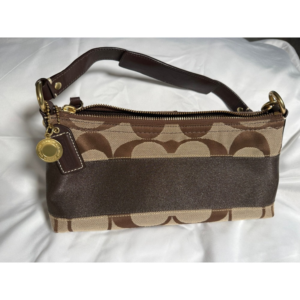 Coach Brown Signature Canvas Baguette Shoulder Bag Y2K Purse